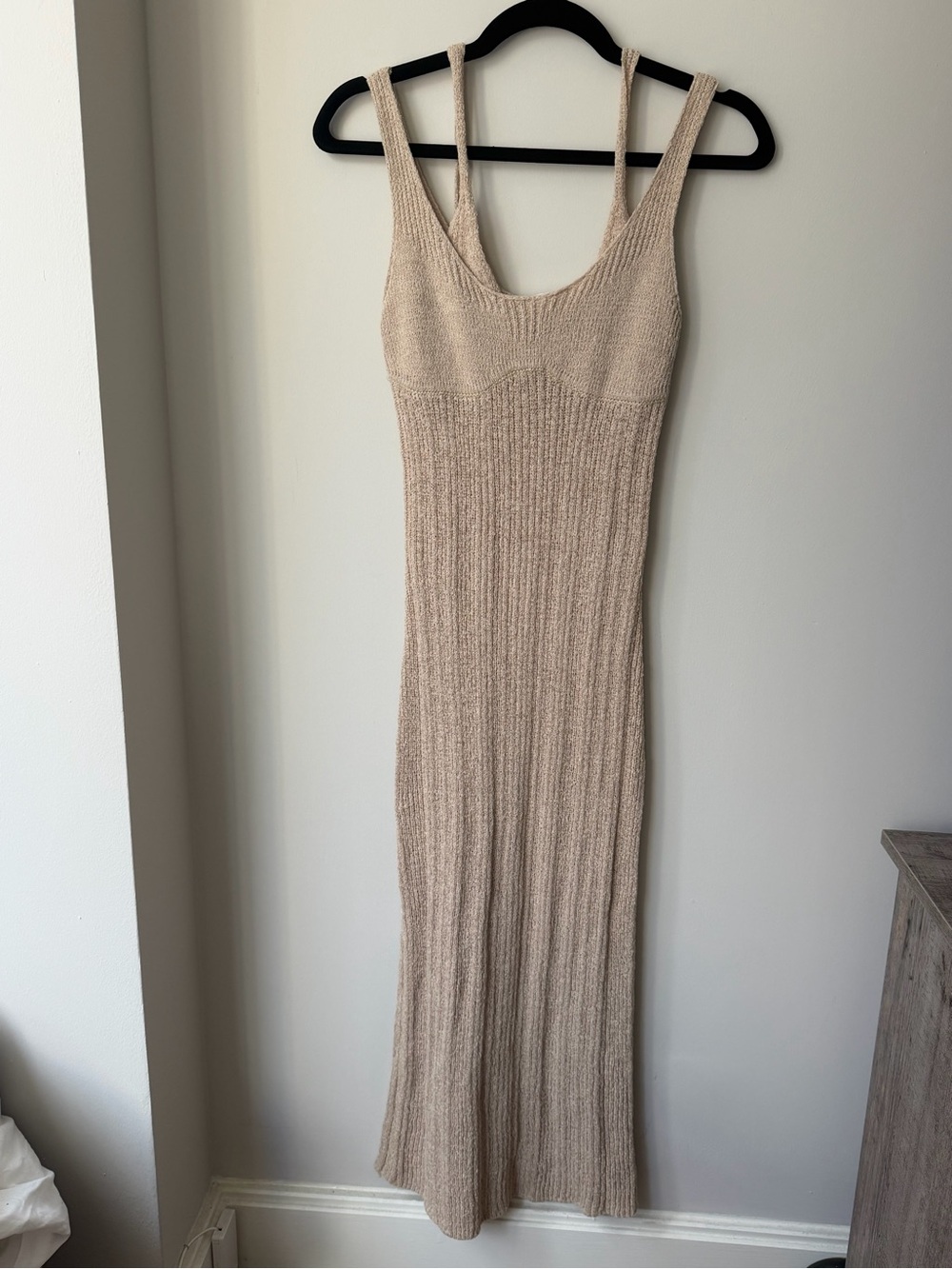 H&M Neutral Ribbed Knit Maxi Dress